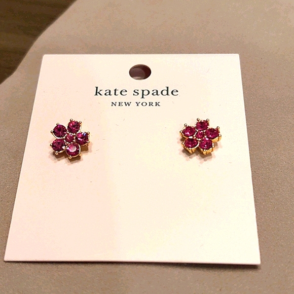 NEW Kate Spade Flower Stud Earrings- Deep Magenta - Picture 6 of 9